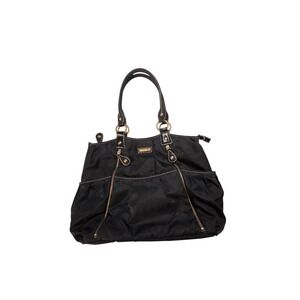 Storksak Olivia Diaper Bag Black Satin Nylon Multiple Pockets